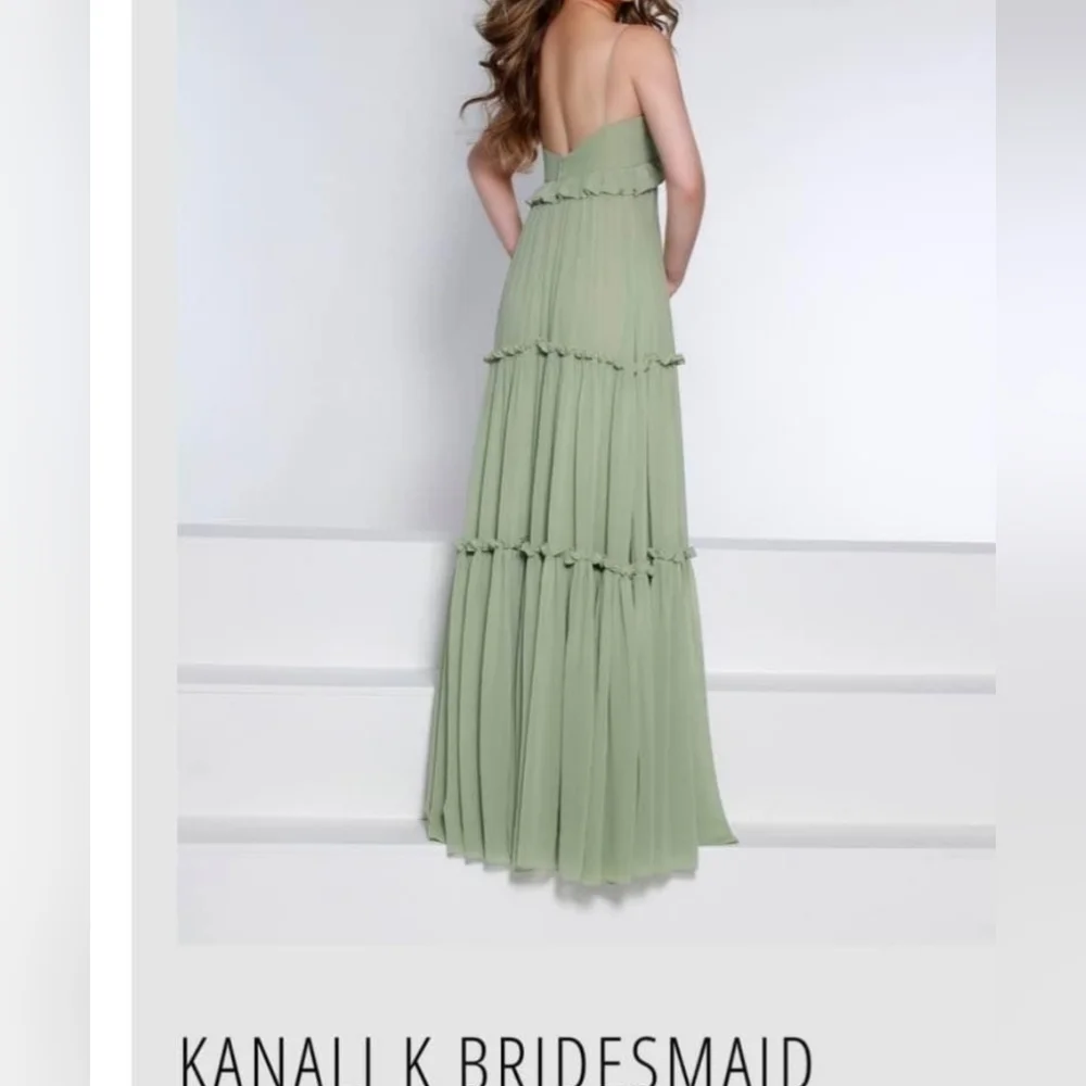 New Sage Green Bridesmaid Prom Boho Maxi Dress - Picture 2 of 8